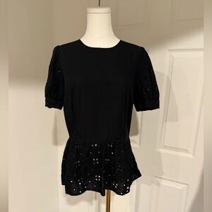Who What Wear Black Eyelet Peplum Top - Size M | NWOT